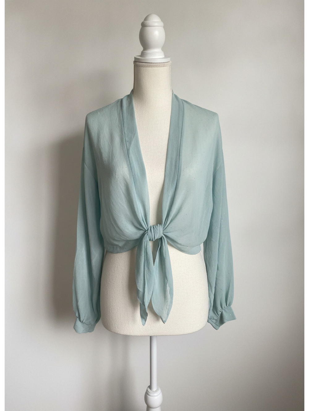Light blue glitter sparkle mermaidcore front tie festival whimsy sheer tie shrug